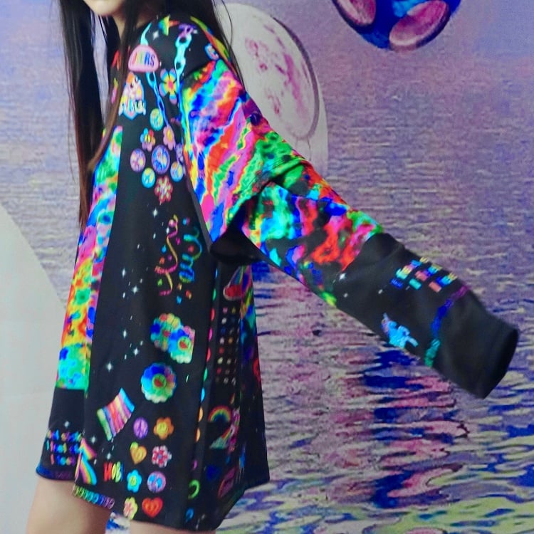 Colorful Sweatshirt And Print Letter Rainbow Heart Y2K