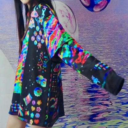 Colorful Sweatshirt And Print Letter Rainbow Heart Y2K