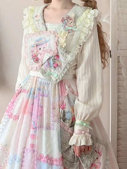 Bluse mit Hasenohren auf der Rückseite und Tulpen-Matrosenkragen und langen Ärmeln