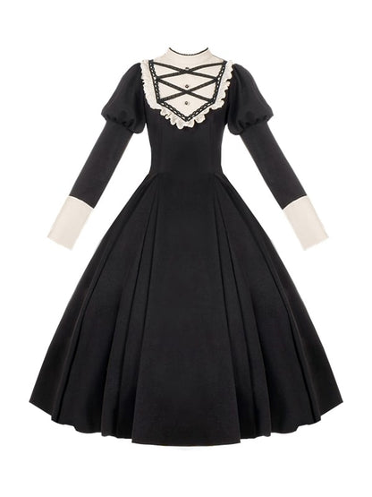 Robe noire élégante à manches Juliette, style lolita, manches longues, une pièce