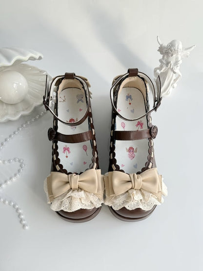 Lace Buckles Chocolate at Trim Heart Bow Top Platforms Brown