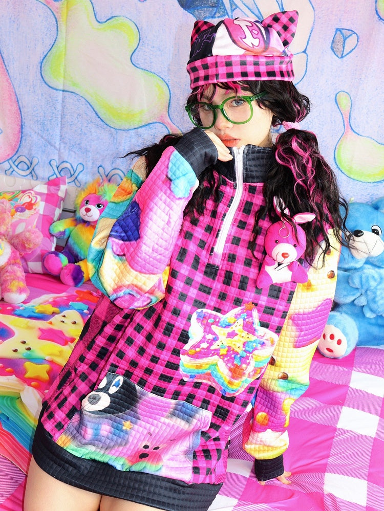 Star Plaid Print Sweatshirt Y2K Black Pattern