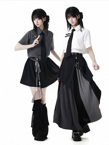 Black Asymmetrical Hem Corset Belt with Buckle Belt