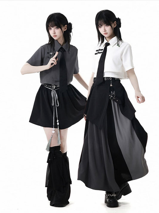 Elastic Waist Skirt Black and Gray Colorblock Design