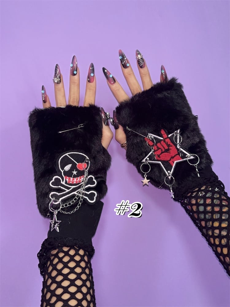 Gothic Cross Charms Leopard Half Finger Gloves