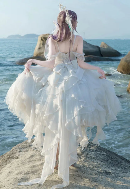 JSK Cascading Corset Layered Princess White Shiro Ruffle Lolita Skirt Trim Dress