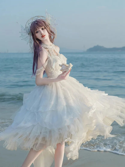 JSK Cascading Corset Layered Princess White Shiro Ruffle Lolita Skirt Trim Dress