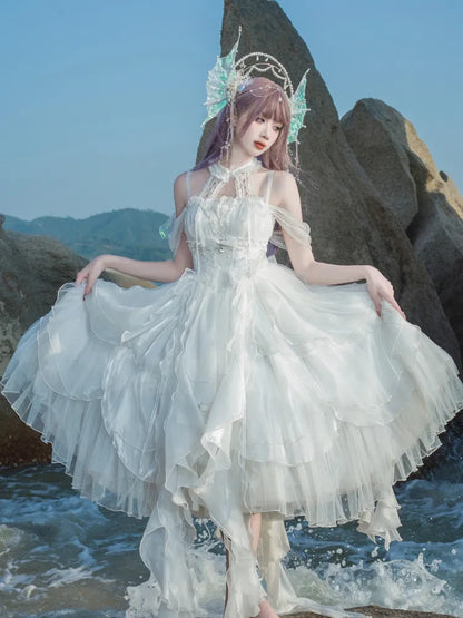 JSK Cascading Corset Layered Princess White Shiro Ruffle Lolita Skirt Trim Dress