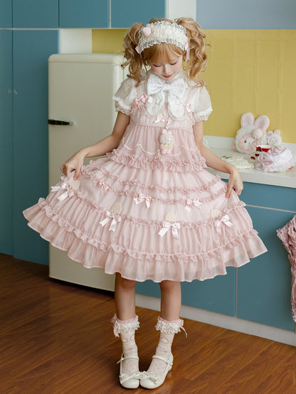 Pink Bow Accents Ruffle Trimming Sweet Lolita Fake Two-pieces Dress