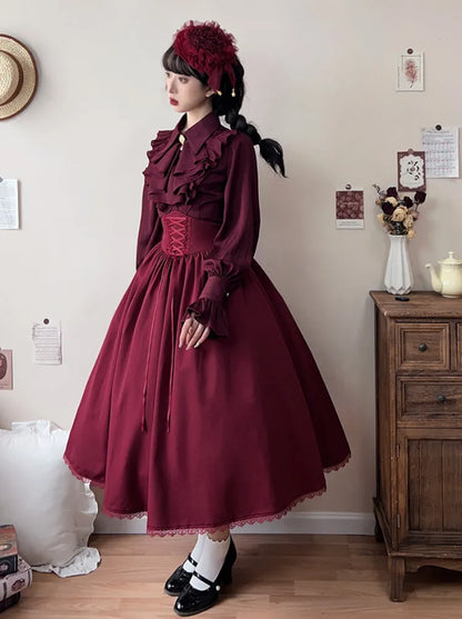 Boned High Reversible Lolita Red Belt Elegant Skirt Corset Waist