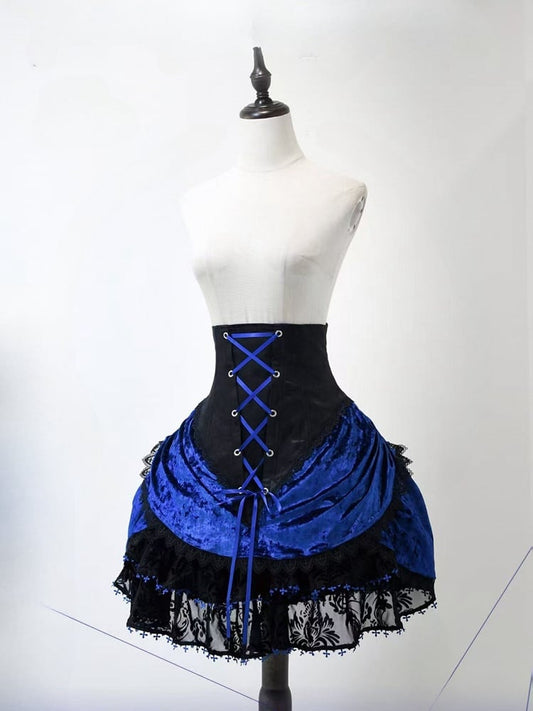 Waist High Skirt Lolita Boned Black Corset Klein Gothic Blue and Super