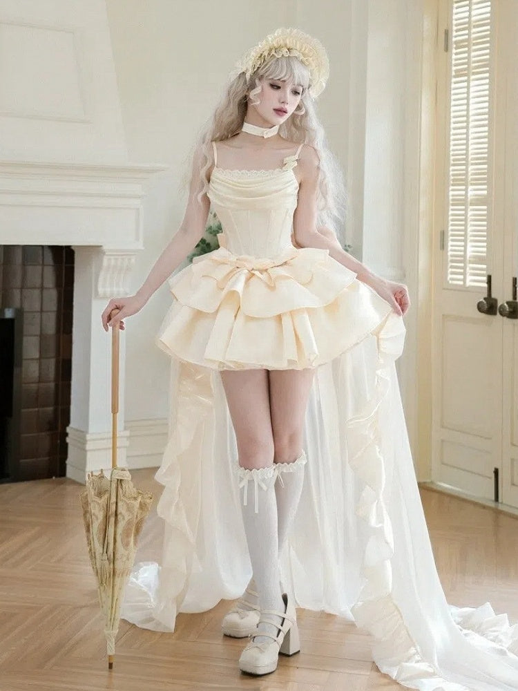 Dress Lolita Beige Waist JSK Boned Cowl Neckline Set Spaghetti Straps Full Elegant