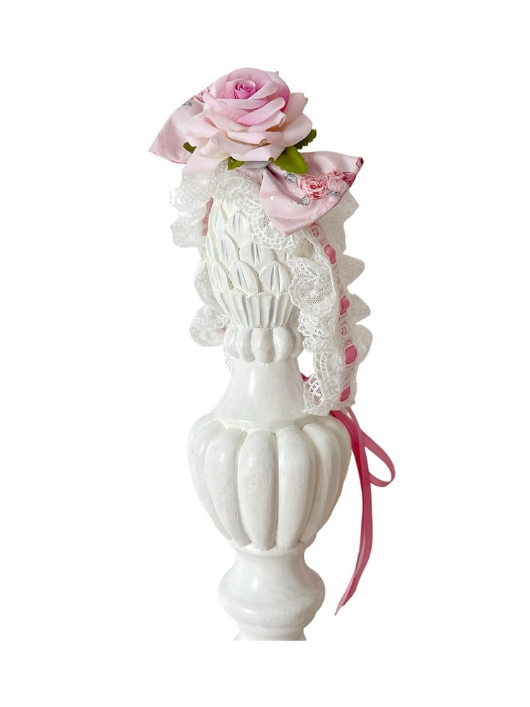 Rosa/Grünes Halsband mit Rose und Schleife