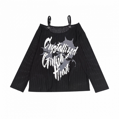 Y2K Slit Black/White Off-the-shoulder Graphic Hem Neckline Coverup