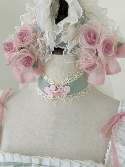 Bandeau à fleurs beige/vert avec voile
