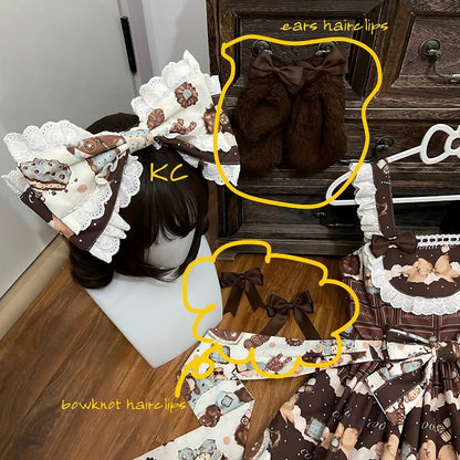 Puppy Sweet Full Cute Lolita Set Brown Waist High and Fluffy Dress Desserts