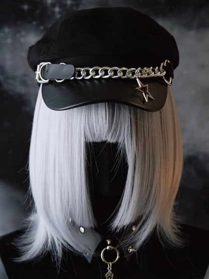 Hut-Stern-Herz-Charme mit schwarzer Design-Schnalle, Gothic-Barettkette