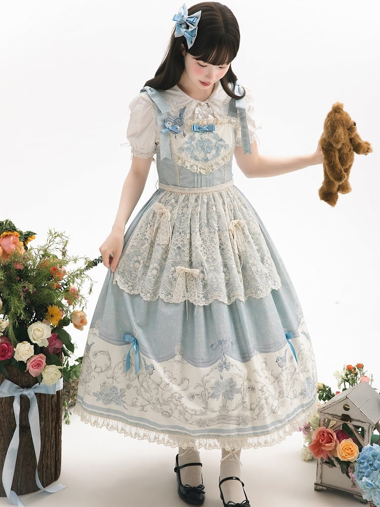 Lolita Skirt and Blue Print Jumper Floral Titmouse