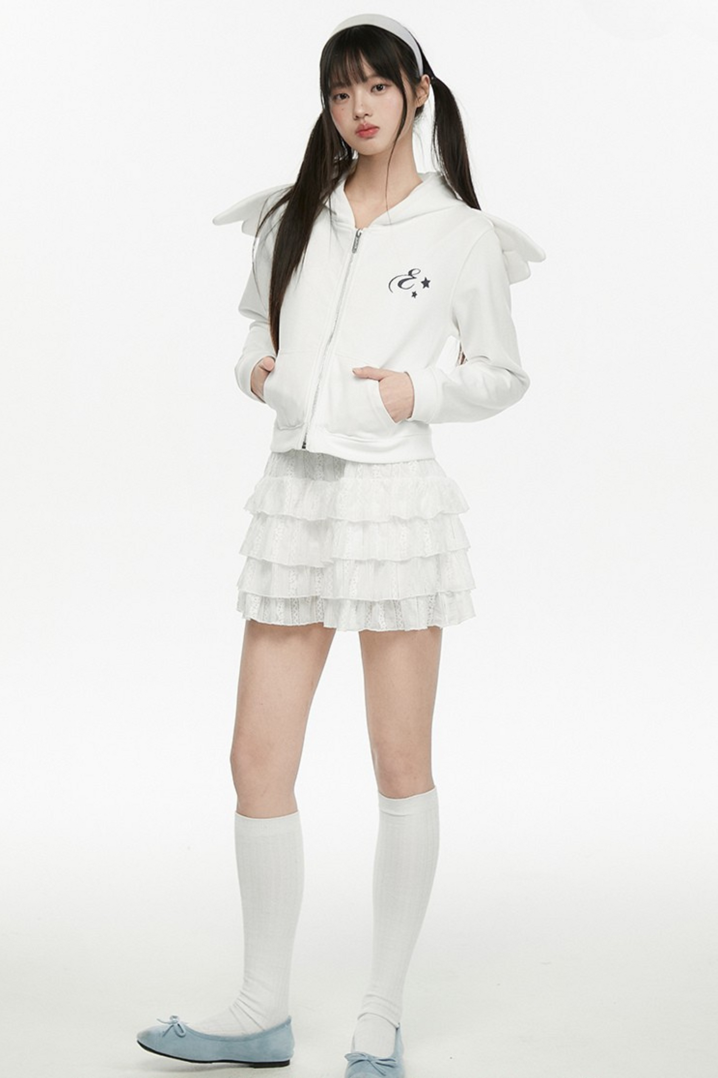 White Wings Hooded Angel Hoodie Short