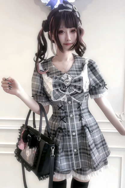 puff sleeve pants Ribbon top inner +