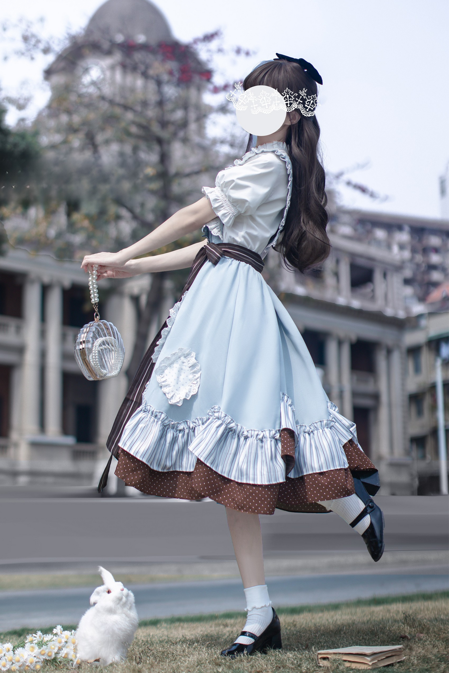 Schleifenhemd Retro-Haargummi Reservierungen + Brosche Alice-Stil Clip Rock Hosenträger