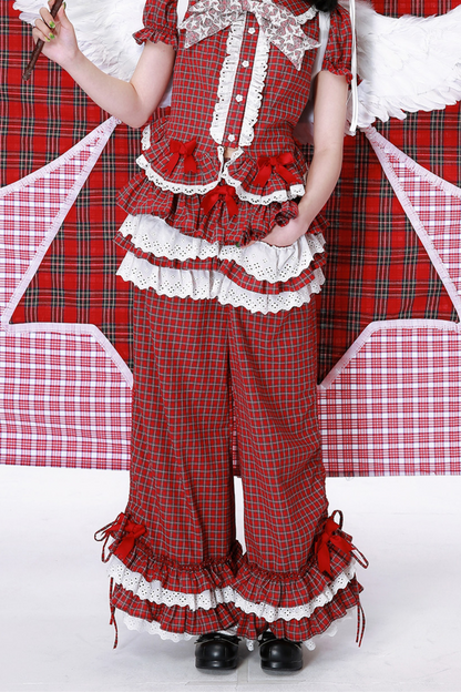 Long Lace Pants Retro Ruffle Check