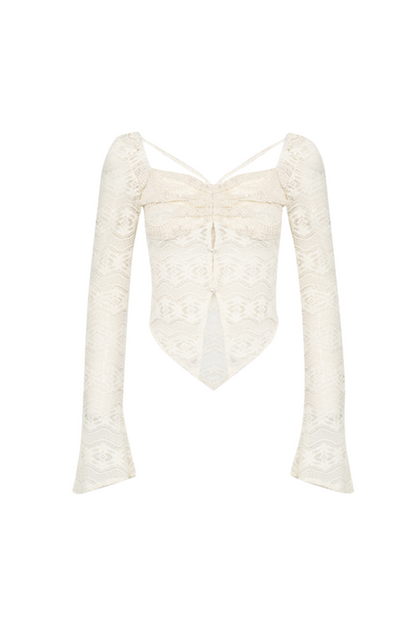Shiny Top Sheer + French Asymmetrical Skirt Lace