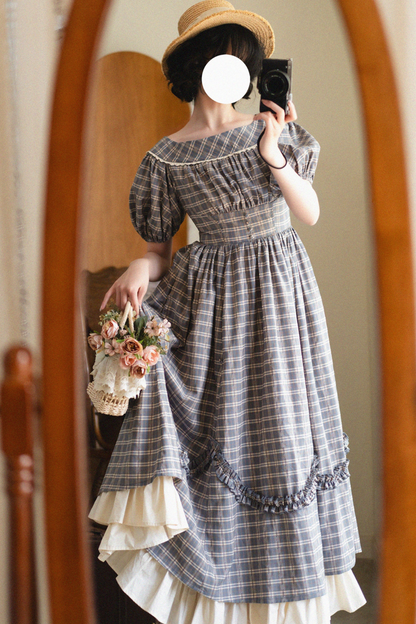 Check Retro Word Lolita Petticoat Dress Forest +
