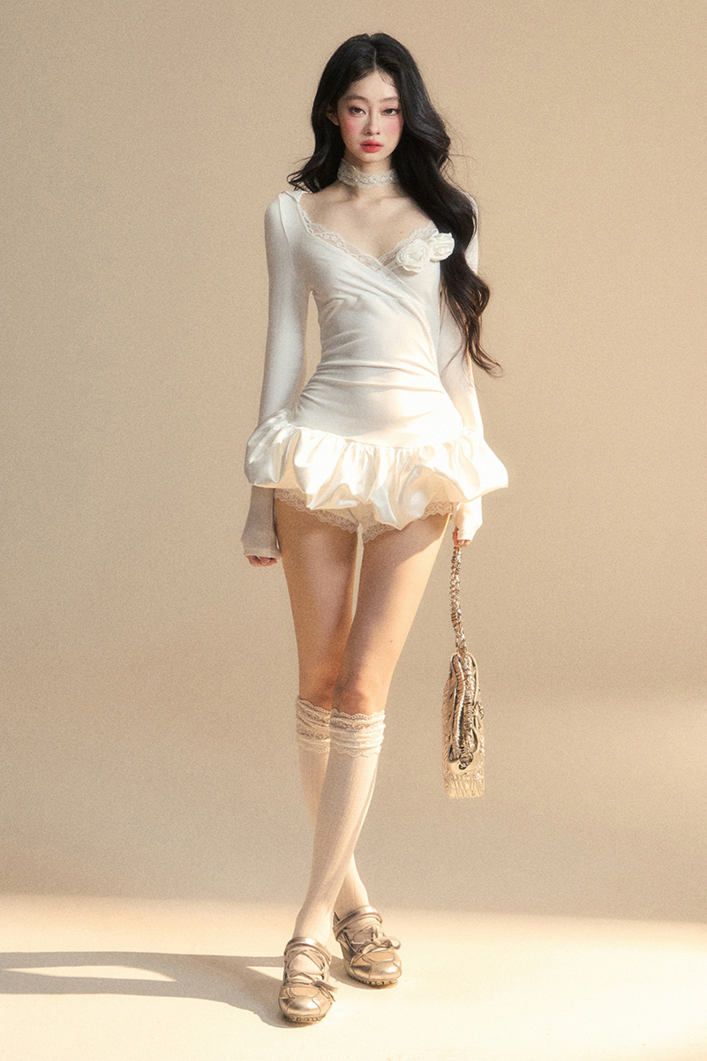Balloon Short Lace Dress Hooded Ballet Core