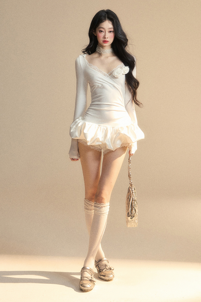 Balloon Short Lace Dress Hooded Ballet Core