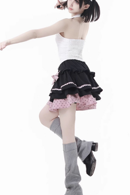 Berry Cake Camisole Skirt French Top + Ribbon Neck Halter