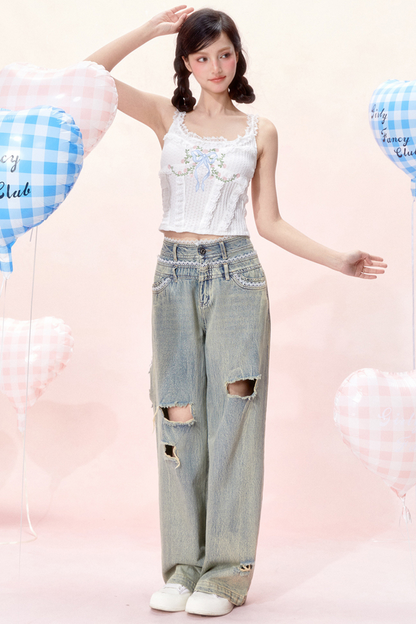 Design Corset Bow Sweet Lace Top
