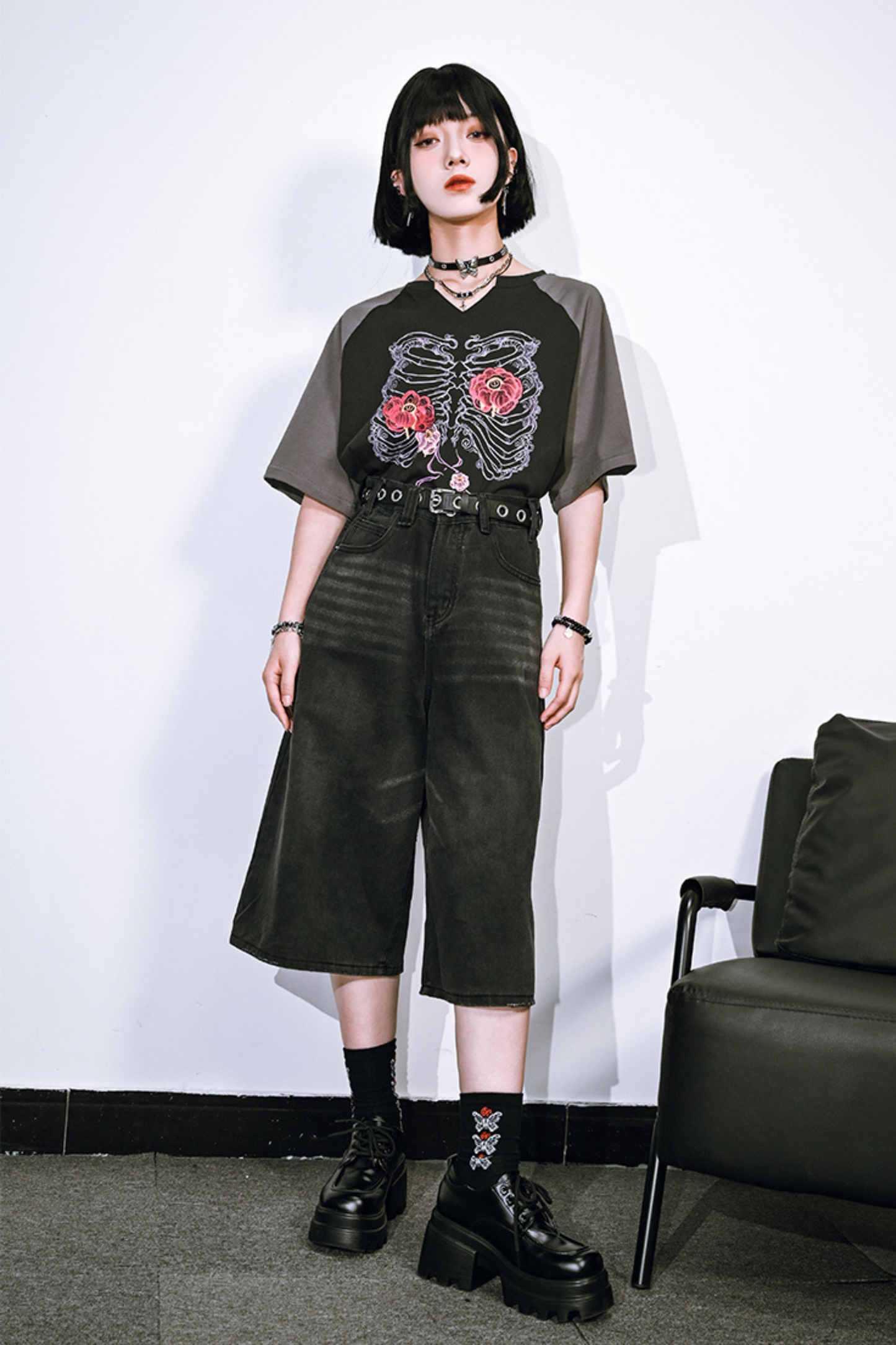 pants half ash Black denim