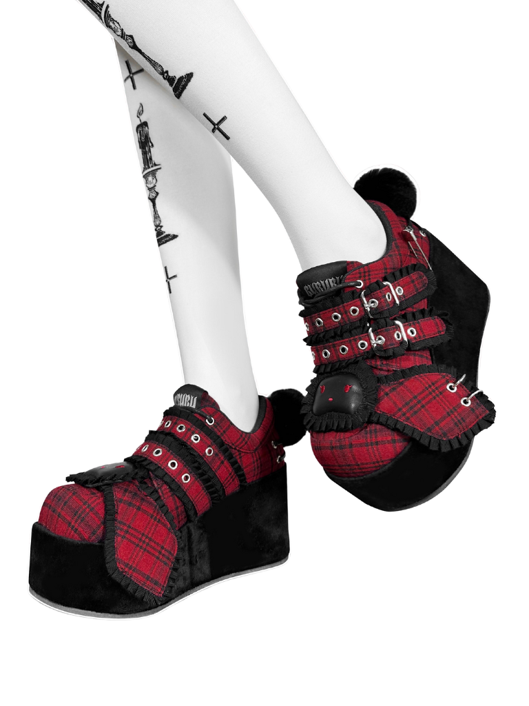Bunny Shoes Dark Red Check Red All Platform