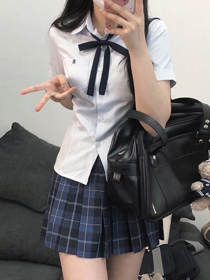 Uniform Kurzes Muster Blaues Hemd Stil Gestreifte JK Ärmel Preppy
