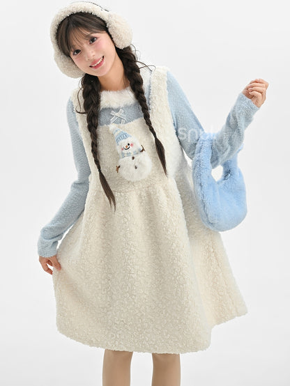 Haut à manches longues et col en peluche bleu avec détails nœud