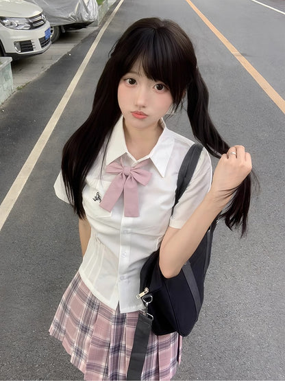 Preppy White Shirt Style Buchstabenstickerei Uniform JK
