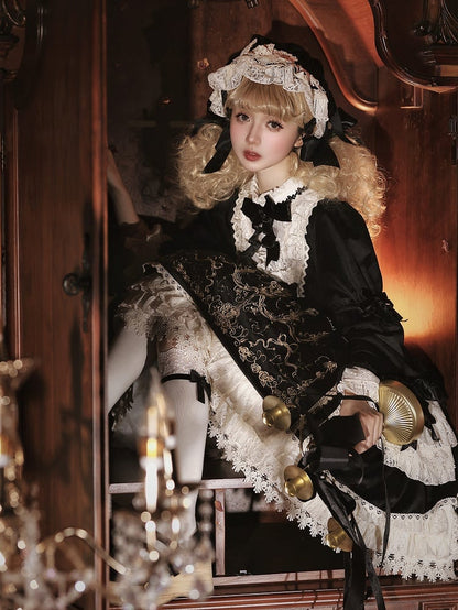 Candlestick Velvet and Sleeves Black Dress Bell Embroidery Candle