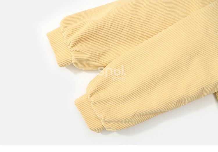 Milk Yellow Cute Lamb Hood Hooded Corduroy Duffle Coat