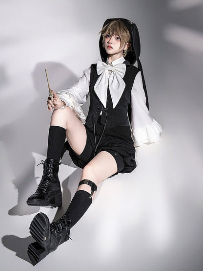 Ouji Black Ears Oversized Waistcoat Lolita Hooded Bunny