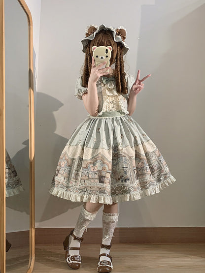 Green Sweet Teddy Lolita Dress Fake Two-pieces Design