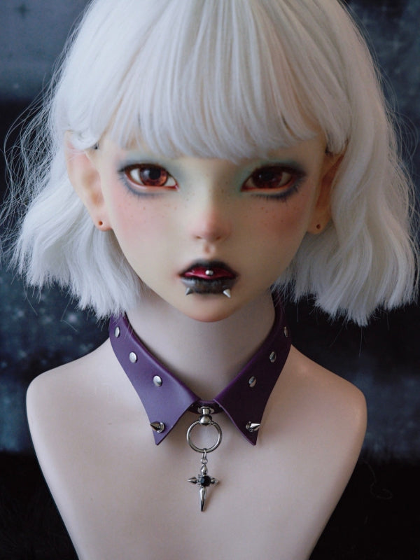 Gothic Cross Decorated Rhinestone Choker Details Purple Studs Pendant