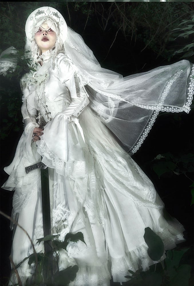 White Shiro Dragon Bone Drawstring Design Gothic Lolita Skirt