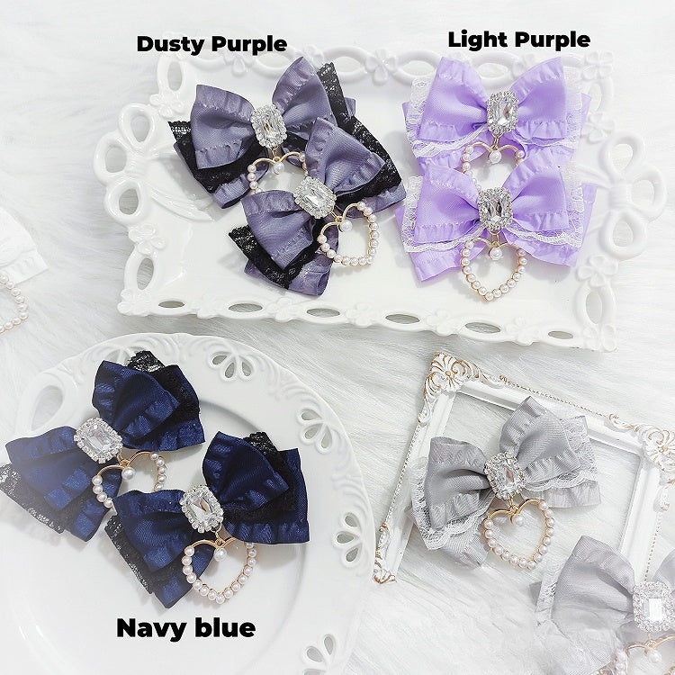 Lace Colors Heart Charm Rhinestone Accent 15 Kei Hairclips Jirai Bow