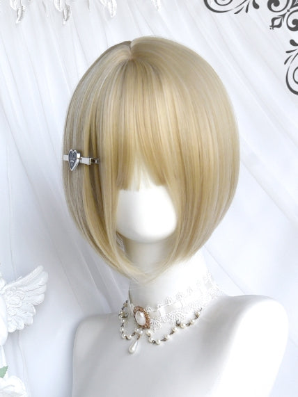 With Staright Short Bangs Wigs Blonde