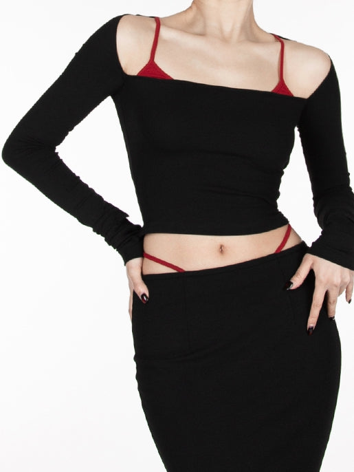 Black Devil Wings at Back  Glamorous Cropped Top