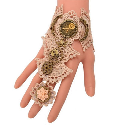 Steampunk Gothic Lace Gear Clock Finger Ring Lace Bracelet