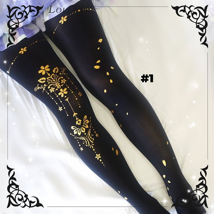 Collants à motif Sakura noir/blanc