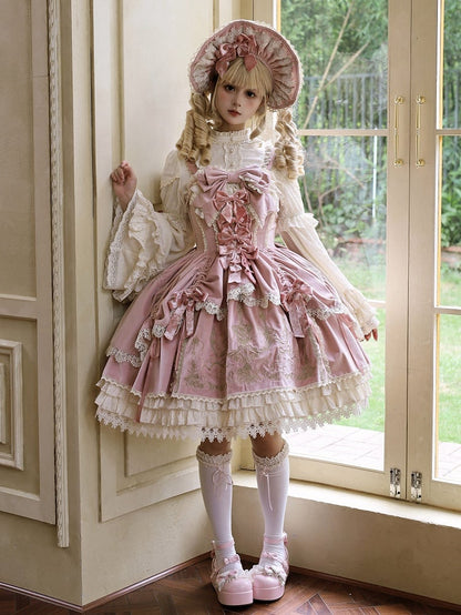 Bows / Dress Lolita Candle Decoration Pink Velvet JSK Embroidery