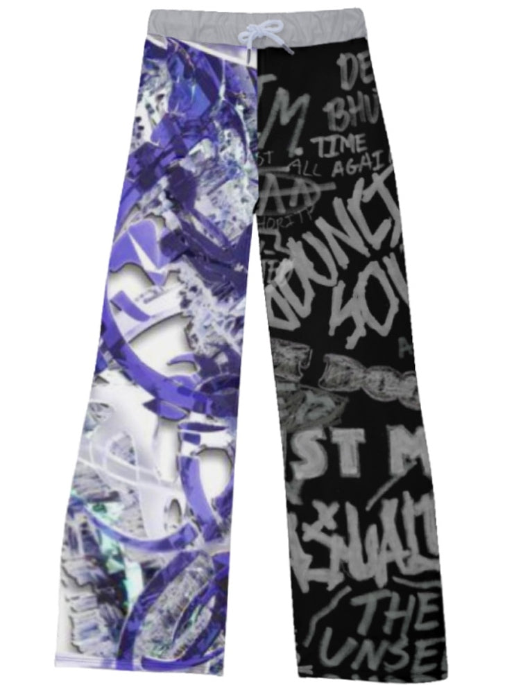 Wide-leg Pants Letter Y2K BlueBlack Print Cut